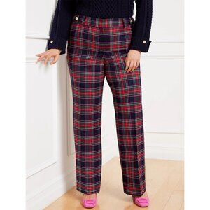 Talbots Greenwich Dashing Plaid Wool Blend Wide Leg Pants 20 W Navy Red Tartan